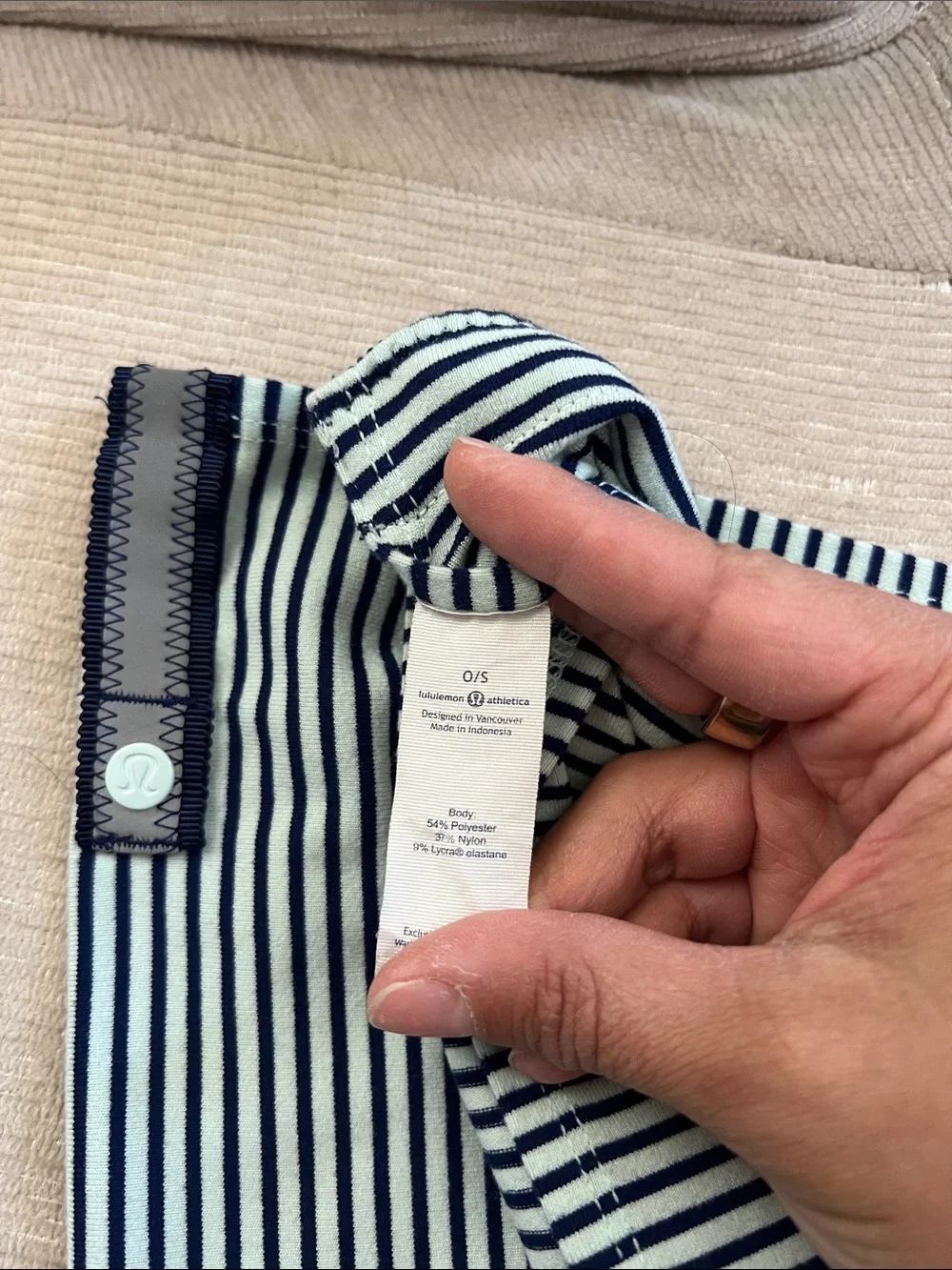 lululemon mint blue and navy blue striped button multi-use/multi styled scarf